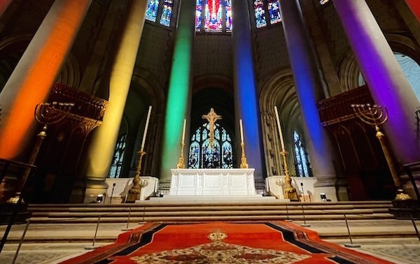 Cathedral of St. John the Divine Lights Up Columns for Pride Month 